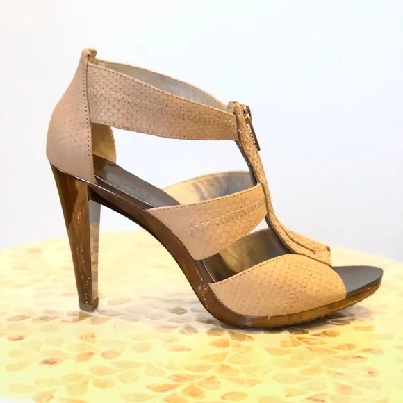 Michael Kors Bronze Metallic & Taupe Faux Snake Skin Pumps - Zipper Front - 8.5 - Picture 1 of 14